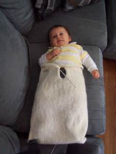Trying on the sleep sack to test the fit